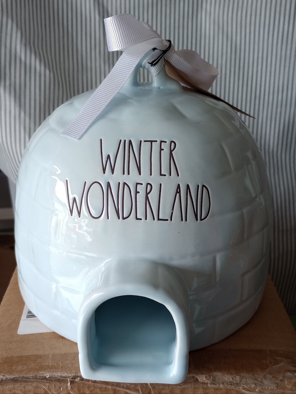 NIB Rae Dunn Winter Wonderland Ceramic Igloo Birdhouse Decor - Light Blue